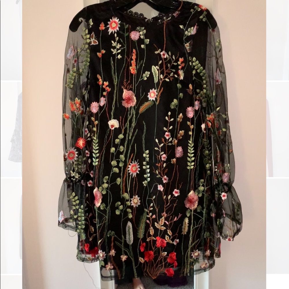 Black dress with floral embroidery